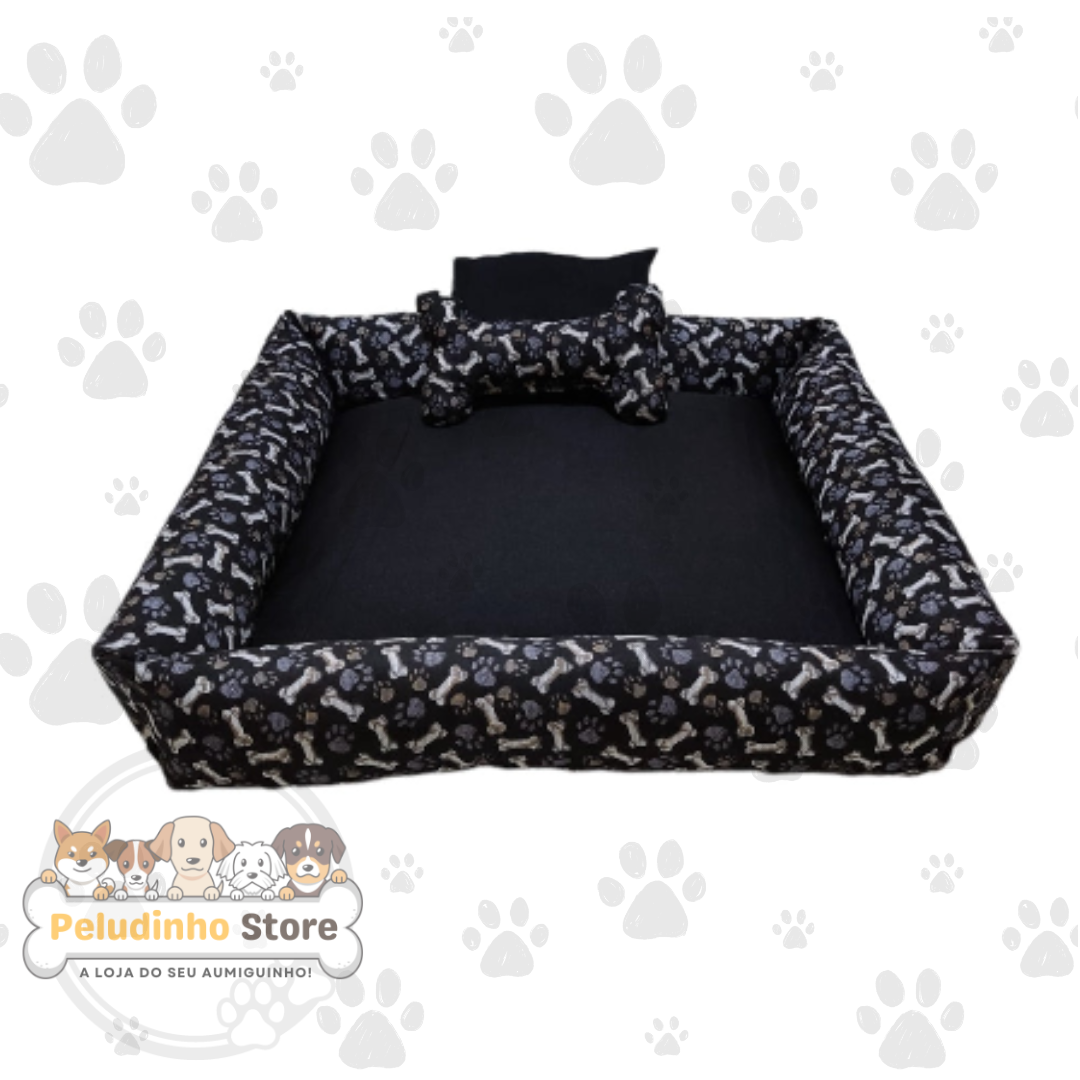 Cama Caminha Pet Grande Lavável com Zíper 60x60cm para Cachorro - Tecido Oxford Premium, Fibras Macias + Brinde Ossinho