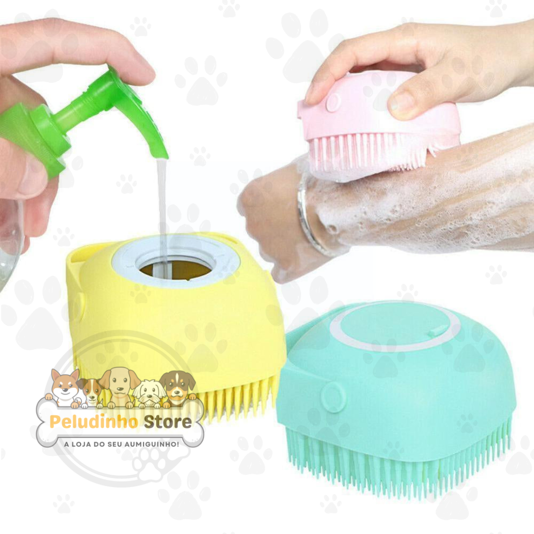 Esponja de Banho em Silicone com Dispenser - Massageador para Pets, Promove Circulação e Saúde, Ecológica e Multi-Função