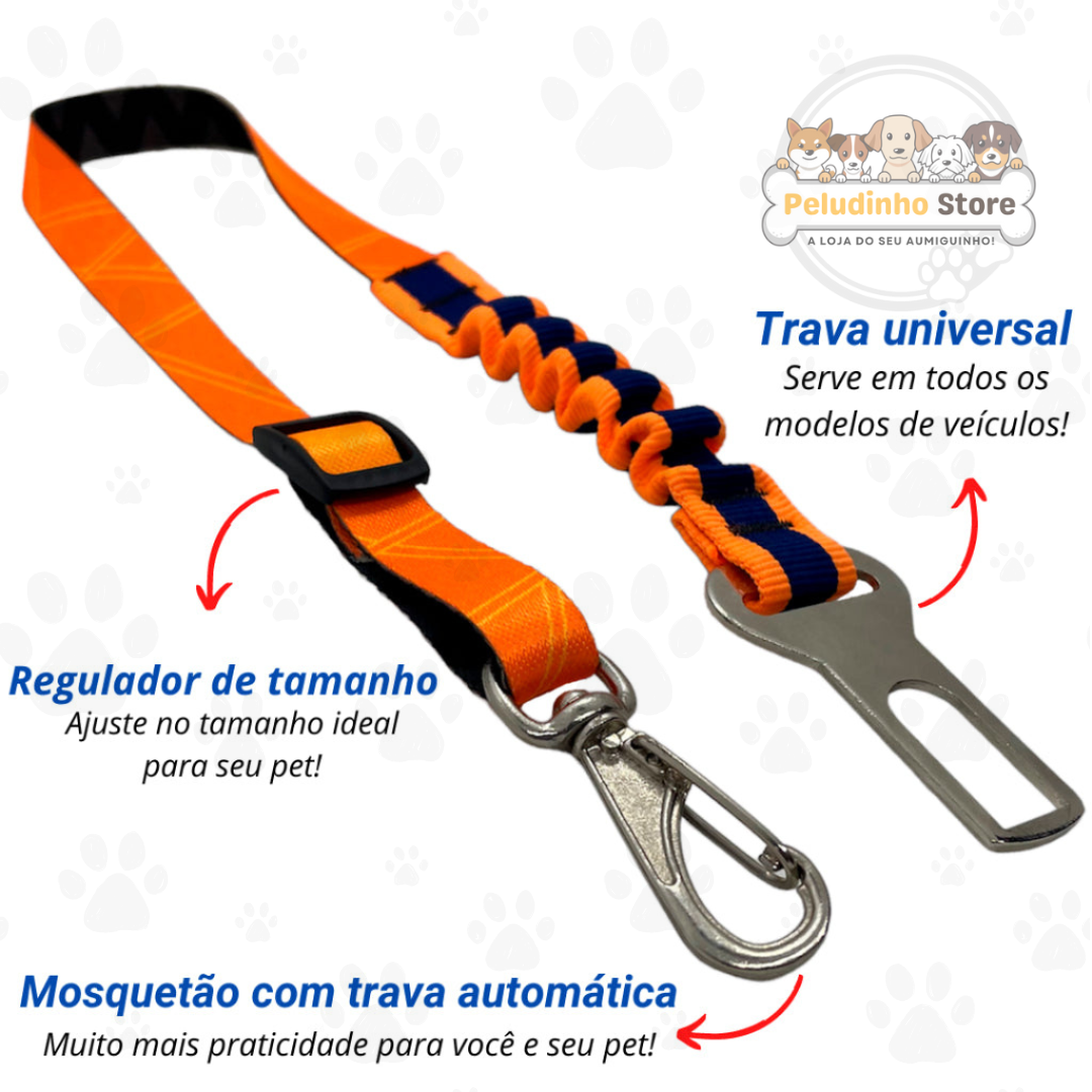 Cinto de Segurança Pet Universal com Amortecedor Anti-Impacto – Ajustável, Material de Alta Qualidade, Compatível com Todos os Modelos de Veículos